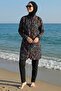 2-Piece Set (with Bonnet Gift) Front Zipper, Patterned, Side Slits, Back Elastic, Hijab Swimsuit D34 - 2
