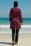 3-Piece Set Elastic Waist High Collar Burkini Hijab Swimsuit Claret Red - 3