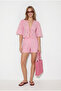 Women's Pink Brode Embroidered Watermelon Sleeve Tie-Up Blouse Lined Shorts Set 391 60286411 - 3