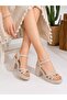 Women's Beige Round Toe Strappy Lightweight Comfortable Sandals with Padded Heel - 2