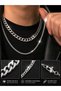 Men's Stainless Steel Combination Necklace Set Thick Chain + Thin Chain Silver Color Does Not Tarnish - 2
