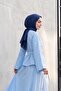 Single Button Belted Skirt with Pockets Embossed Patterned Jacquard Suit - Baby Blue - 5