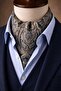 Water Green Navy Blue Shawl Pattern Italian Silk Ascot Tie Sac69