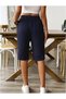 Women's Set of 2 White Navy Blue Elastic Waist Comfortable Cut Capri Shorts - 3