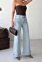 Women's Pocket Detail Basic Loose Ice Blue Denim Trousers - 4