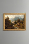 Mountain Landscape with Fisherman in the Forest - Vintage Patterned Painting - Fine Model
