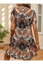 Women's Short Sleeve V-Neck Patterned Short Single Jersey Dress - 3