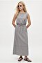 Women's Toby Tie-Up Blouse Elastic Waist Lined Skirt Woven Gray Bottom-Top Set - 2