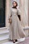 Belted Buttoned Light Beige Ferace Dress