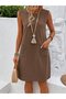 Women's Short Sleeve Crew Neck Pocket Short Linen Dress