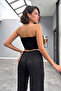 Women's Leopard Printed Satin Oversize Pants Black - 4