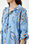 Blue Italian Shawl Pattern Side Slit Folded Long Sleeve Oversize Shirt Dress Size 40 - 44 - 6