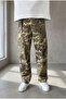 Men's Belt Detailed Camouflage Patterned Linen Baggy Trousers