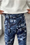 Men's Belt Detailed Camouflage Patterned Linen Baggy Trousers - 4