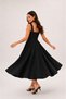 Black Pocketed Square Collar Flounce Mid-Length Cotton Dress - 6
