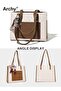 Women's Leather Two-Tone Tote Bag Ladies Geometric & Letter Embossed Twilly Scarf Decor - 5