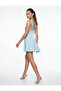 V-Neck Bow Detail Sleeveless Flounce Mini Satin Dress