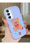 Samsung Galaxy A16 Compatible Case Camera Protector Blue Silicone Couple Phone Case Bear Pattern