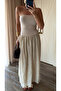 Beige Contrast Straight Neckline Dress - 0106 - 3