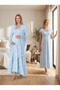 New Season Blue Special Lace Detailed Design Short Sleeve 100% Cotton Maternity Nightgown Set - 4