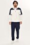 Men's Cotton Stand Collar Tracksuit Set Black-White-Navy -9537 - 2