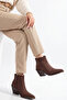 Coffee Matte Suede Flat Zippered Metal Toe Western Cowboy Short Ankle Boots - 6