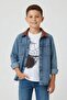 Blue Boy's Printed Short Sleeve T-Shirt and Jean Shirt 2-Piece Set 24512 - 2