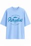 Women's Oversize Paradise Printed Lycra Crew Neck T-Shirt (95% Cotton) (Gray Melange, Anthracite, Blue) - 3