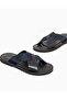 Men's Logo Cross-Strapped Leather Navy Blue Slippers - 4