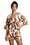 Patterned Summer Crop Linen Shorts Set Lje0005 Orange Stone - 3
