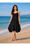 Women's Strappy Round Neck Asymmetrical Cut Detailed Midi Viscose Dress