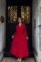Women's Red Belted Double Breasted Collar Maxi Chiffon Dress Mlb210 - 2