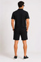 Men's Crepe Fabric Breathable Short Sleeve Shirt Pocket Shorts Bottom Top Set - Black - 3