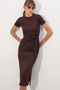 Women's Short Sleeve Long Dress 2621 - Brown - 4