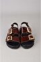 Seç 4136 Double Strap Genuine Leather Women's Sandals Dark Brown - 3