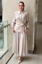Shirt with Belt Accessories and Ribbed Skirt Set