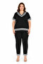 Plus Size V-Neck Stripe Detailed Short Sleeve Women's Double Suit with Tight Leg Pants