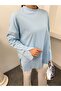 Women's Crew Neck Double Layered Wide Cut Tunic with Side Slits 9086 - Baby Blue - 7