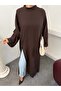 Women's Oversize High Collar Side Slit Wrinkled Textured Long Tunic Dress 9111 - Brown - 7