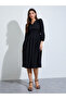 Black V Neck Casual Midi Dress - 3