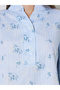 Blue Floral Print 3/4 Sleeves Blouse - 4