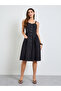 Black Button Front Midi Dress with Patch Pocket - 3