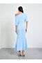 Blue One-Shoulder Flared Maxi Dress - 4