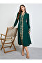 Dark Green Lace Detail A-Line Midi Dress