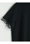 Lcw Comfort Black Crew Neck Lace Detailed Women's T-Shirt - 3