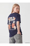 Xside Navy Blue Printed 100% Cotton Women's T-Shirt