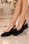 Black Stone Filled Heel Women's Evening Dress Shoes Round Toe Open Back Stylish Wedding Engagement Shoes
