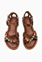 Women's Tan Beaded Leather Powder Casual Sandals - 2