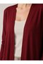 Women's Burgundy Cherry Color Long Slit Basic Cardigan - 2