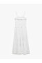 Cotton Strappy Comfortable Fit Ruffled Collar Layered Gipeli Long Dress - 2